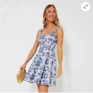 STAUD Blue and White Floral Dress